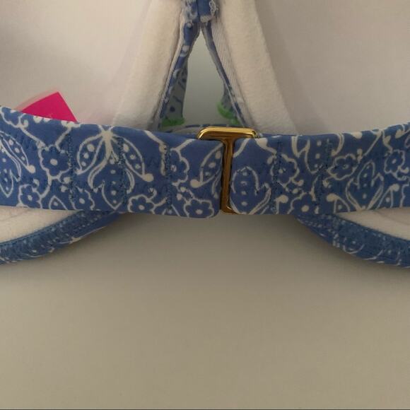 Victoria's Secret Women's Strapless Ruffle Bandeau Bikini Top Blue White SZ 34C - Picture 5 of 9